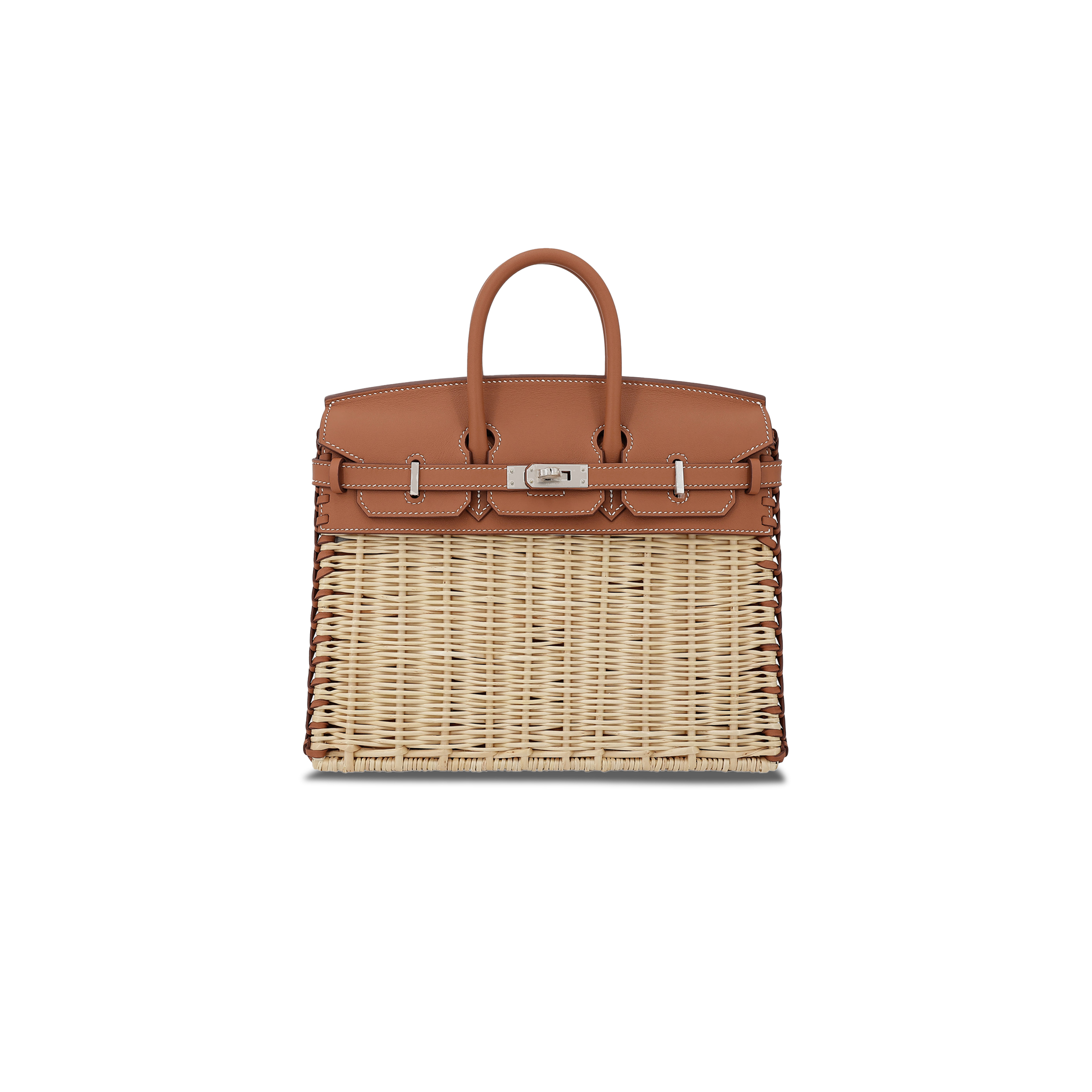 HERMES MASTER BIRKIN PICNIC 25 BROWN WICKER SILVER BUCKLE PLATINUM BAG 10078587 (25*20*13cm)